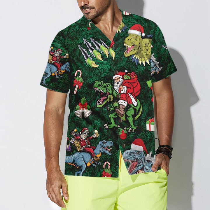 Drune | Weihnachtsferien mit T-Rex Hawaii-Hemd, Lustiges Dinosaurier-Weihnachtshemd, Beste Weihnachtsgeschenk-Idee
