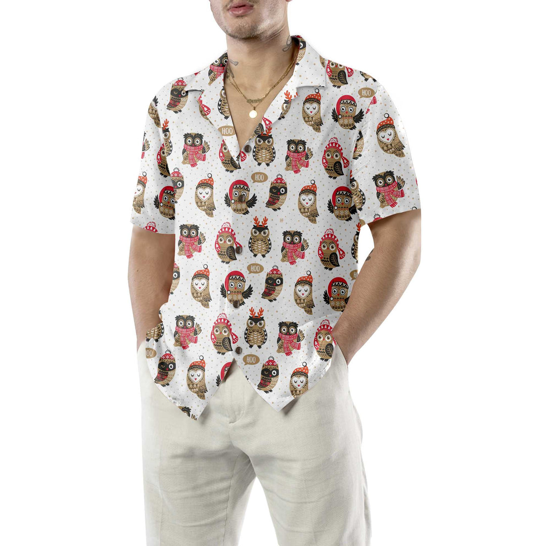 Drune | Weihnachts-Eule mit Strickmütze Hawaiian Shirt, Lustiges Weihnachtshemd, Beste Weihnachtsgeschenkidee
