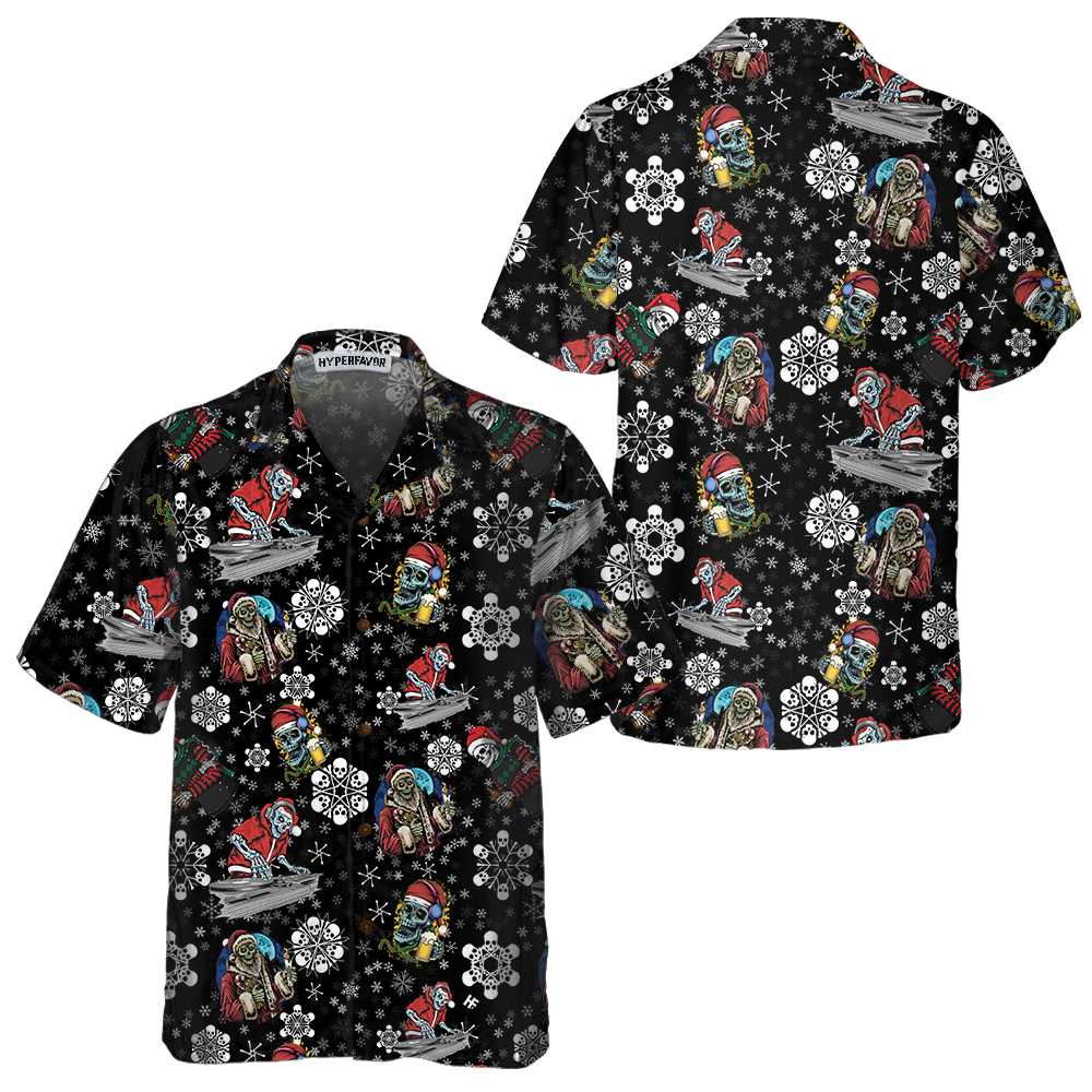 Drune | Weihnachtsfeier Nacht mit Skeletten Hawaiian Shirt, Santa Skeleton Shirt, Bestes Geschenk für Weihnachten