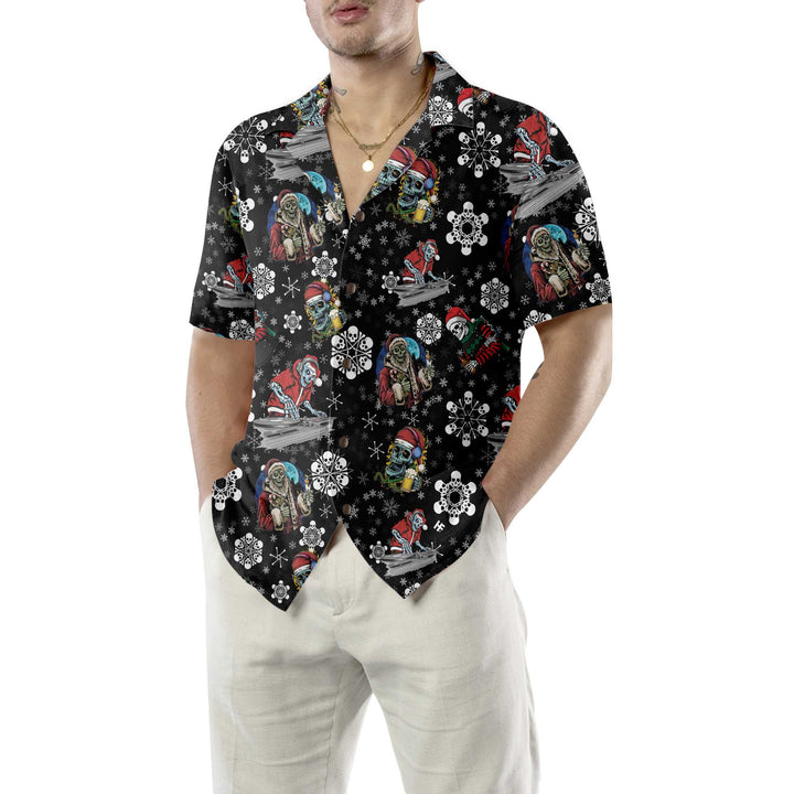 Drune | Weihnachtsfeier Nacht mit Skeletten Hawaiian Shirt, Santa Skeleton Shirt, Bestes Geschenk für Weihnachten