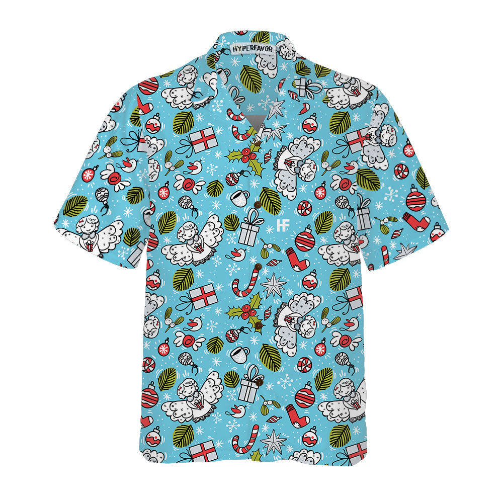 Drune | Weihnachtsmuster mit Engel Weihnachts-Hawaiian-Shirt, bestes Geschenk für den Weihnachtstag