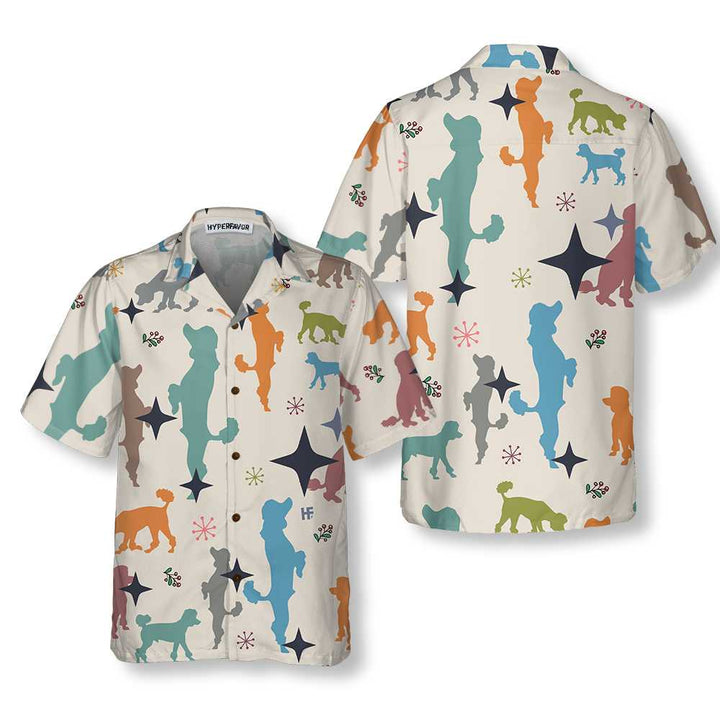 Drune | Weihnachts-Pudel Nahtloses Muster Hawaiianisches Hemd, Pudel Hund Weihnachtshemd, Beste Weihnachtsgeschenk-Idee