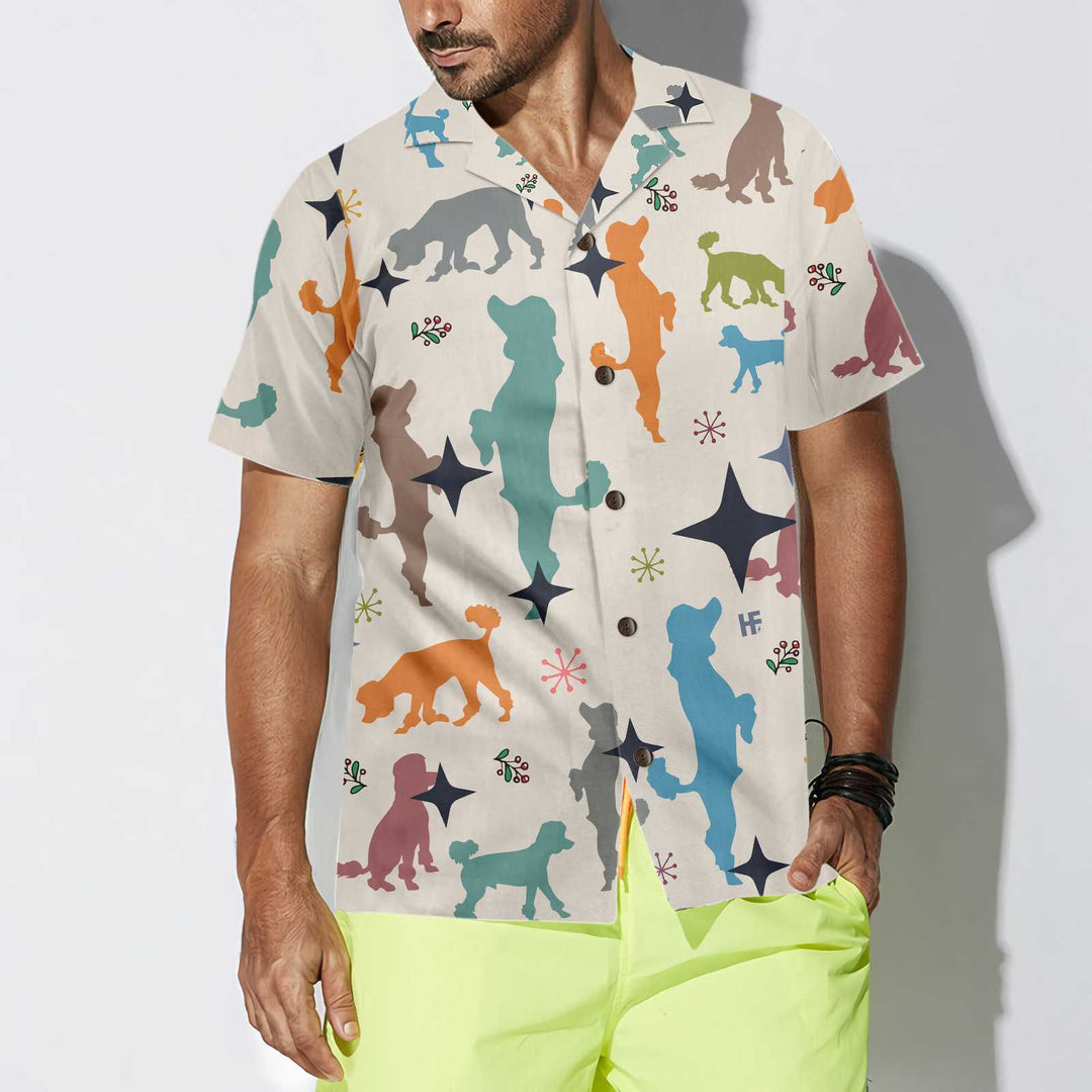 Drune | Weihnachts-Pudel Nahtloses Muster Hawaiianisches Hemd, Pudel Hund Weihnachtshemd, Beste Weihnachtsgeschenk-Idee
