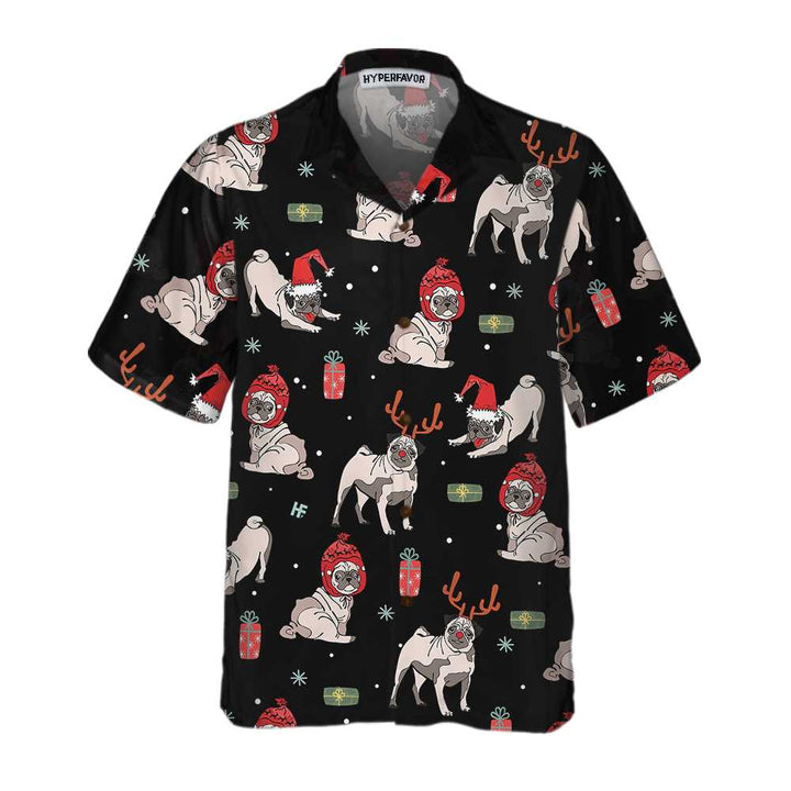 Drune | Weihnachts Pug Hund Hawaiian Shirt, Weihnachts Pug Shirt für Männer & Frauen, Beste Weihnachtsgeschenkidee