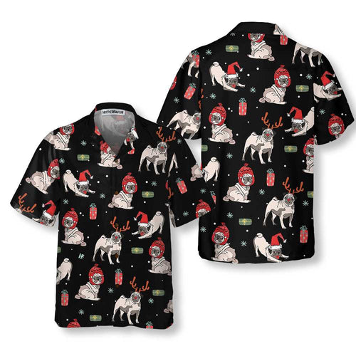 Drune | Weihnachts Pug Hund Hawaiian Shirt, Weihnachts Pug Shirt für Männer & Frauen, Beste Weihnachtsgeschenkidee