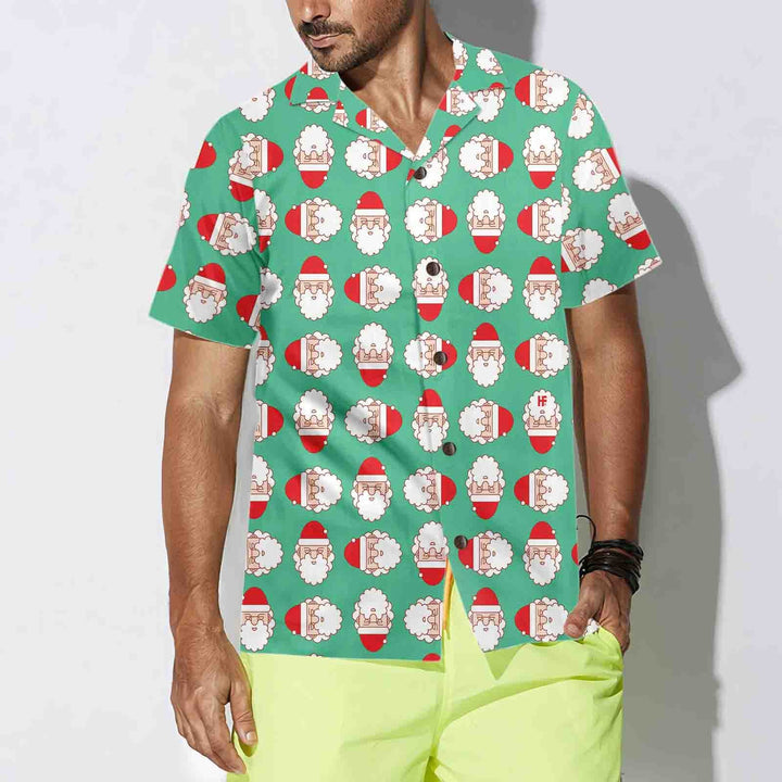 Drune | Weihnachtsmann-Gesicht Nahtloses Muster Hawaiian Shirt, Lustiges Weihnachts Hawaiian Shirt