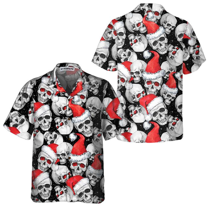 Drune | Weihnachtsmann Schädel Hawaiian Shirt, Weihnachts Schädel Shirt, einzigartiges Weihnachtsgeschenk