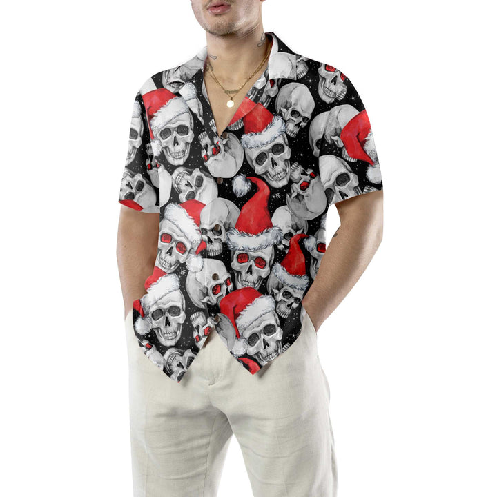 Drune | Weihnachtsmann Schädel Hawaiian Shirt, Weihnachts Schädel Shirt, einzigartiges Weihnachtsgeschenk