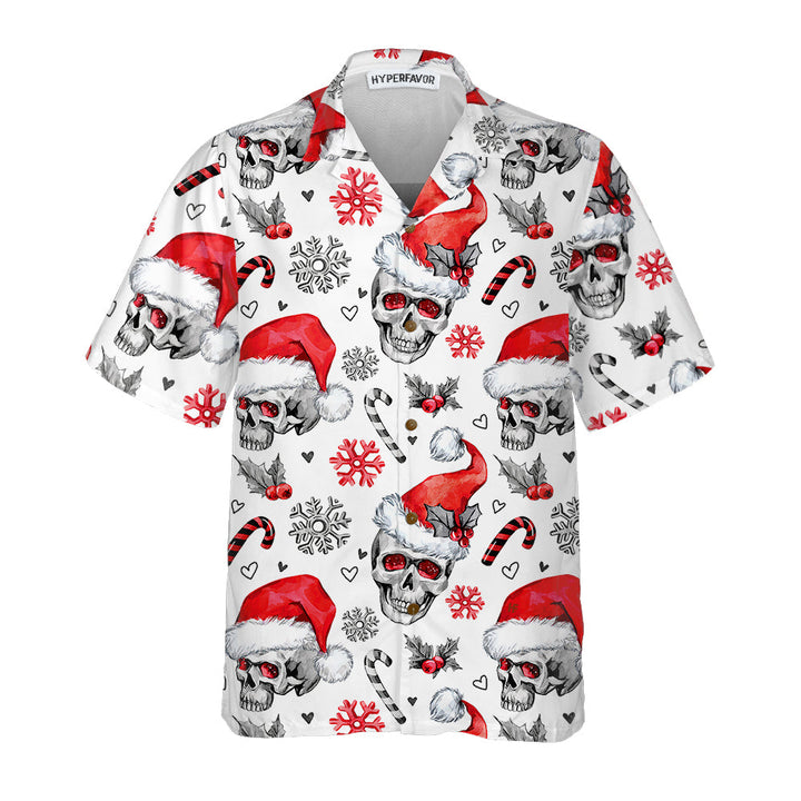 Drune | Weihnachts-Schädel mit Zuckerstangen Weiße Version Weihnachts-Hawaiian-Shirt, Schädel Weihnachts-Hawaiian-Shirt für Herren