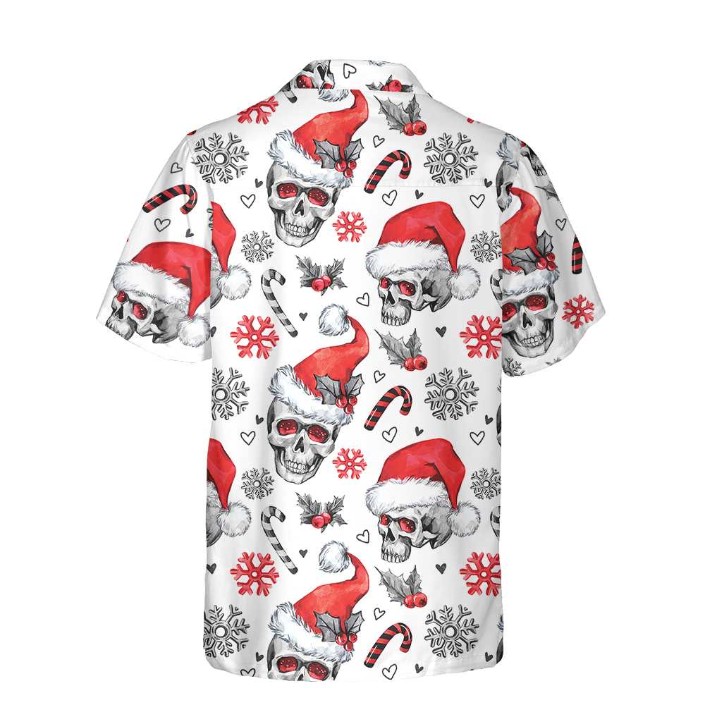 Drune | Weihnachts-Schädel mit Zuckerstangen Weiße Version Weihnachts-Hawaiian-Shirt, Schädel Weihnachts-Hawaiian-Shirt für Herren