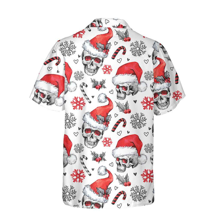 Drune | Weihnachts-Schädel mit Zuckerstangen Weiße Version Weihnachts-Hawaiian-Shirt, Schädel Weihnachts-Hawaiian-Shirt für Herren