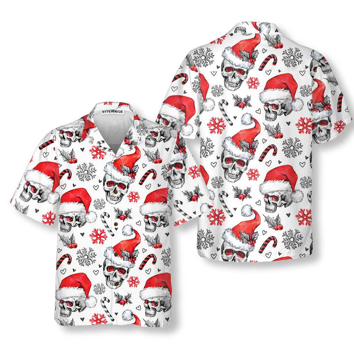Drune | Weihnachts-Schädel mit Zuckerstangen Weiße Version Weihnachts-Hawaiian-Shirt, Schädel Weihnachts-Hawaiian-Shirt für Herren