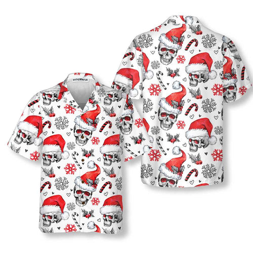 Drune | Weihnachts-Schädel mit Zuckerstangen Weiße Version Weihnachts-Hawaiian-Shirt, Schädel Weihnachts-Hawaiian-Shirt für Herren