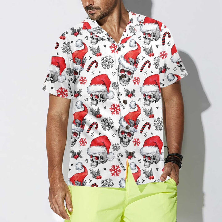 Drune | Weihnachts-Schädel mit Zuckerstangen Weiße Version Weihnachts-Hawaiian-Shirt, Schädel Weihnachts-Hawaiian-Shirt für Herren