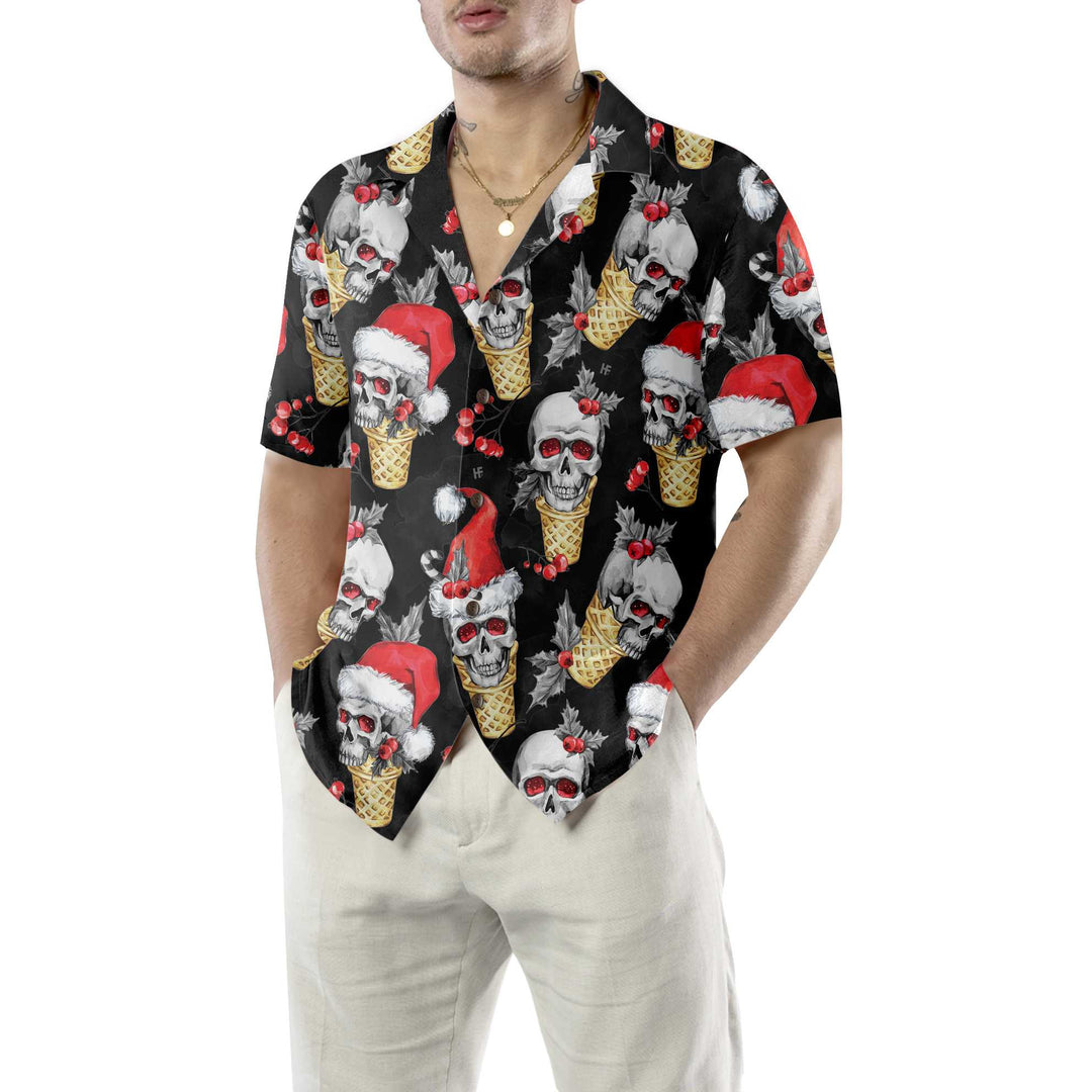 Drune | Weihnachts-Schädel mit Waffeltüte Hawaiian Shirt, Lustiges Schädel Weihnachts-Shirt, Bestes Geschenk für Weihnachten