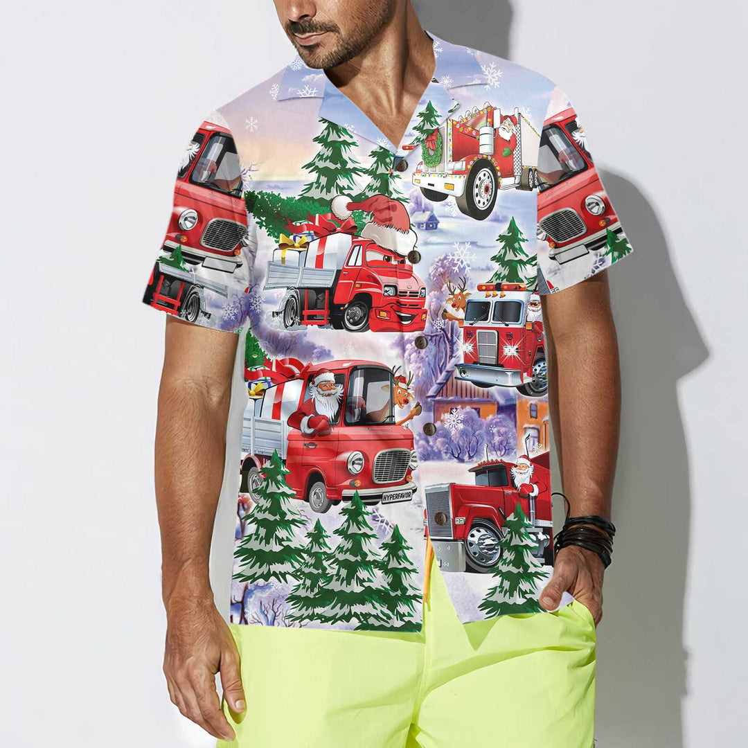 Drune | Weihnachts-Truck Hawaiihemd, Roter Truck Weihnachtshemd, Bestes Weihnachtsgeschenk