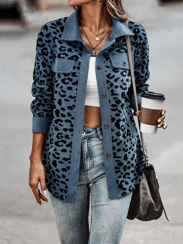 Drune | Pantherdruck Casual Chic mit Neutralem Kragen Perfekt für Den Frühling