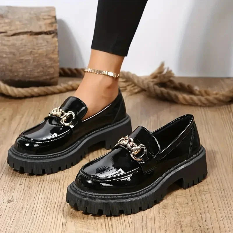 Chunky Loafers, Slip-On, Dekorationskette, Damenschuhe, Plattformschuhe Drune