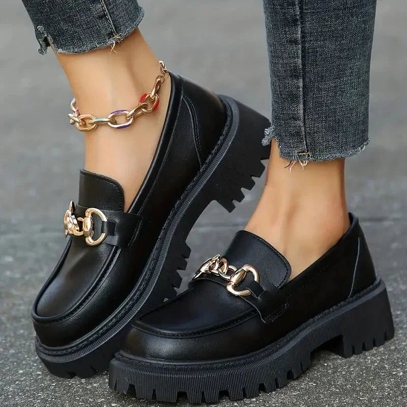 Chunky Loafers, Slip-On, Dekorationskette, Damenschuhe, Plattformschuhe Drune