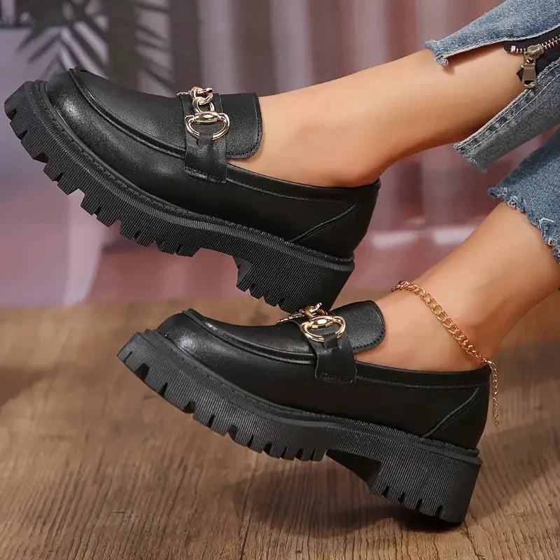 Chunky Loafers, Slip-On, Dekorationskette, Damenschuhe, Plattformschuhe Drune