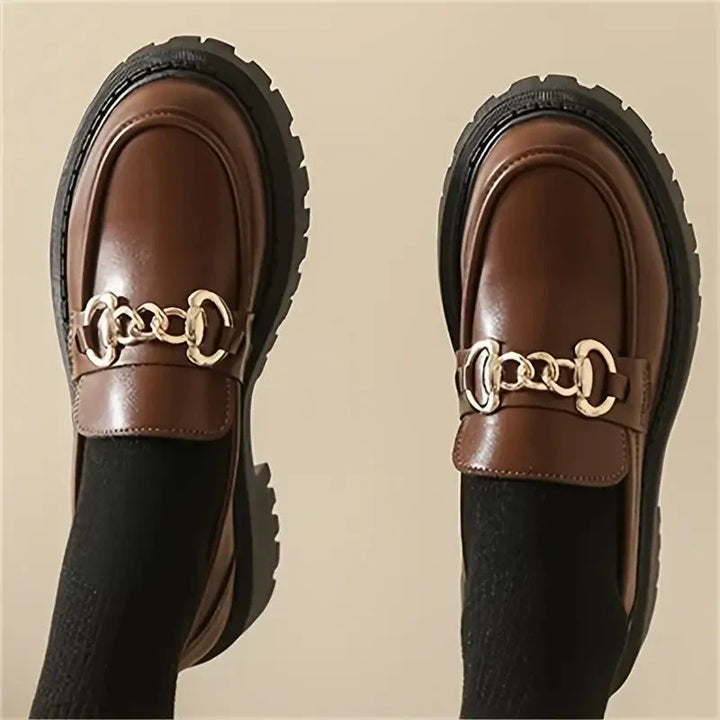 Chunky Loafers, Slip-On, Dekorationskette, Damenschuhe, Plattformschuhe Drune