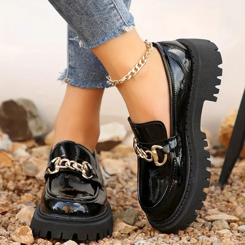 Chunky Loafers, Slip-On, Dekorationskette, Damenschuhe, Plattformschuhe Drune