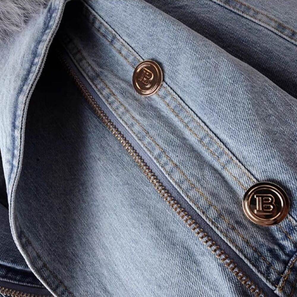 Drune | Denimjacke mit Abnehmbarem Kunstfellkragen