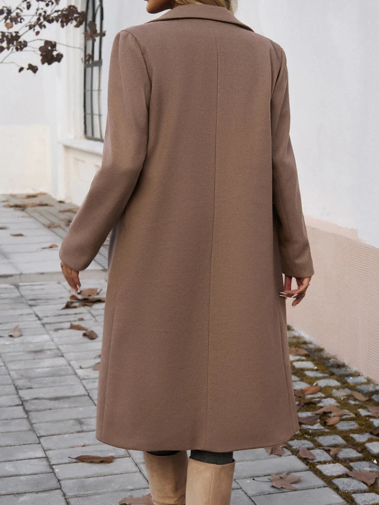 Drune | Damen Eleganter Langer Trenchcoat mit Reverskragen und Einfachen Knöpfen