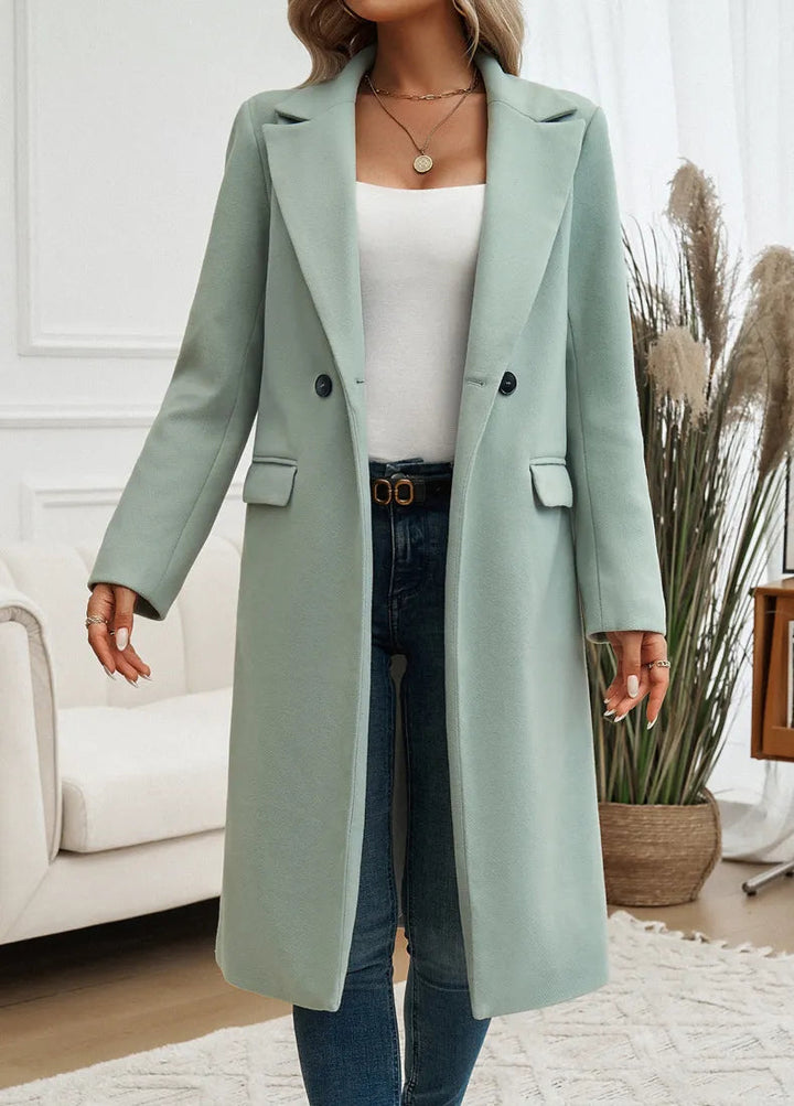 Drune | Damen Eleganter Langer Trenchcoat mit Reverskragen und Einfachen Knöpfen