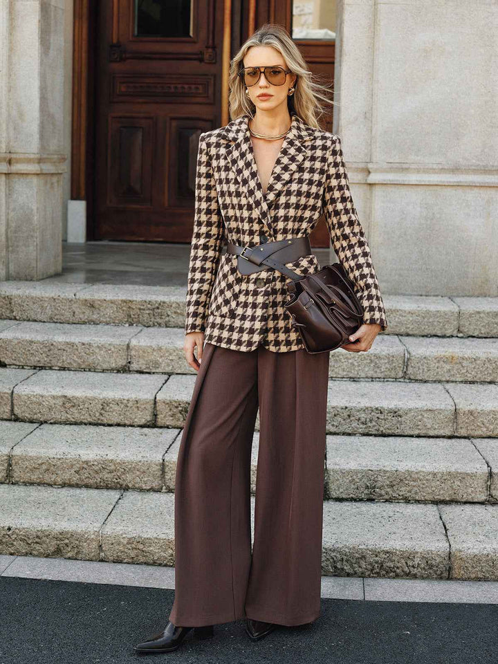 Drune | Hahnentritt Blazer - Gürteldesign mit langen Ärmeln