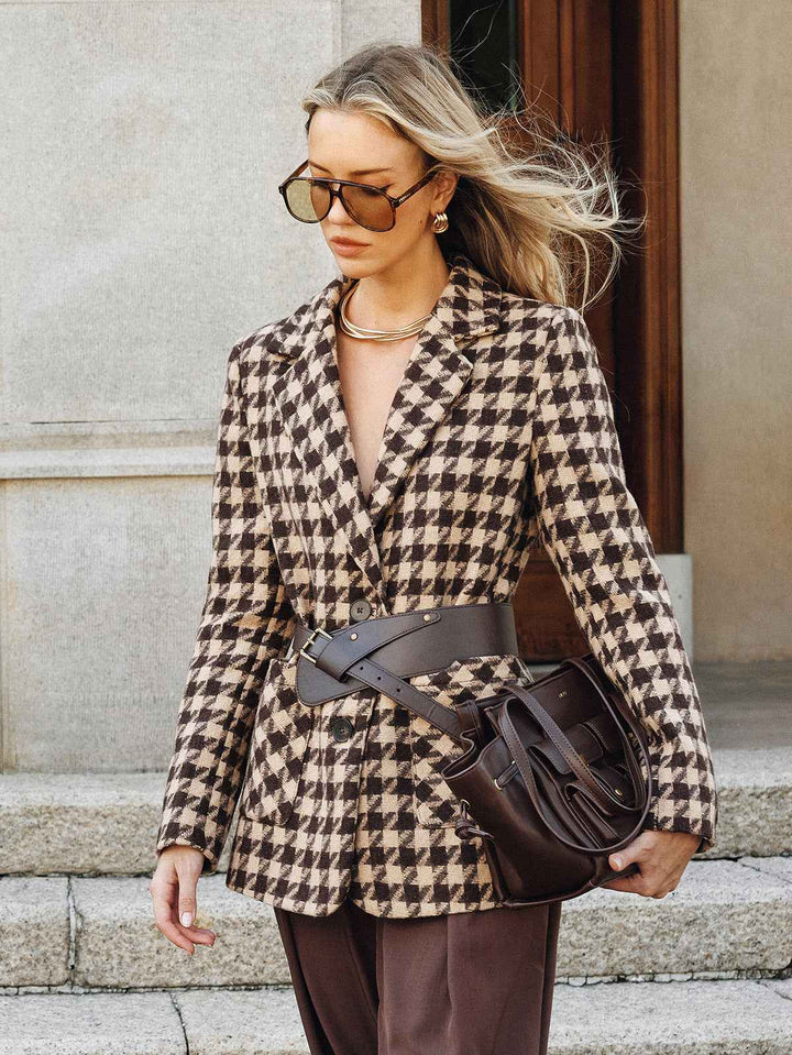 Drune | Hahnentritt Blazer - Gürteldesign mit langen Ärmeln