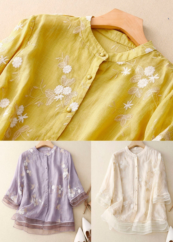 Drune | Bestickte Baumwoll Leinen Bluse