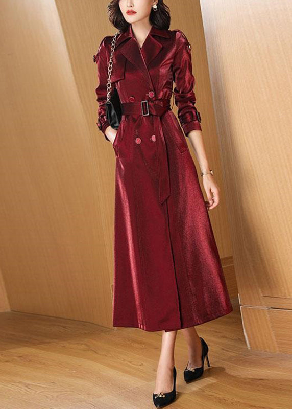 Drune | Weinrot Taschen Schleife Taille Baumwolle Lange Trenchcoats