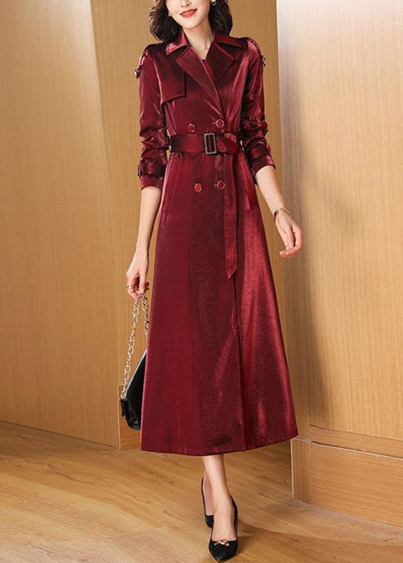 Drune | Weinrot Taschen Schleife Taille Baumwolle Lange Trenchcoats