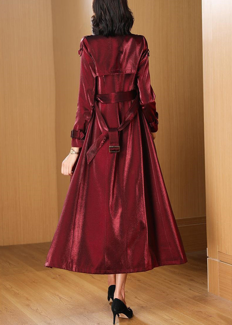 Drune | Weinrot Taschen Schleife Taille Baumwolle Lange Trenchcoats