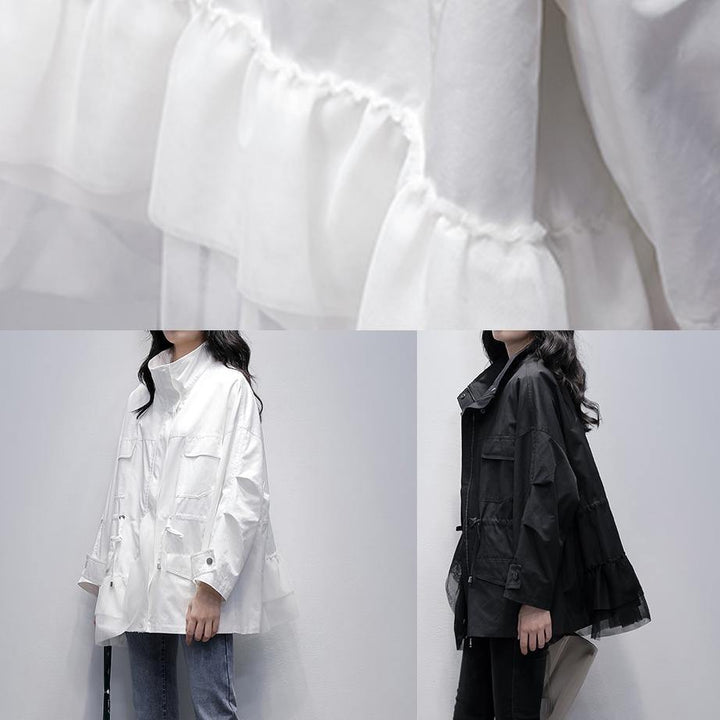 Drune | Stehkragen Mode Oberbekleidung khaki Patchwork Tüll lockere Mäntel