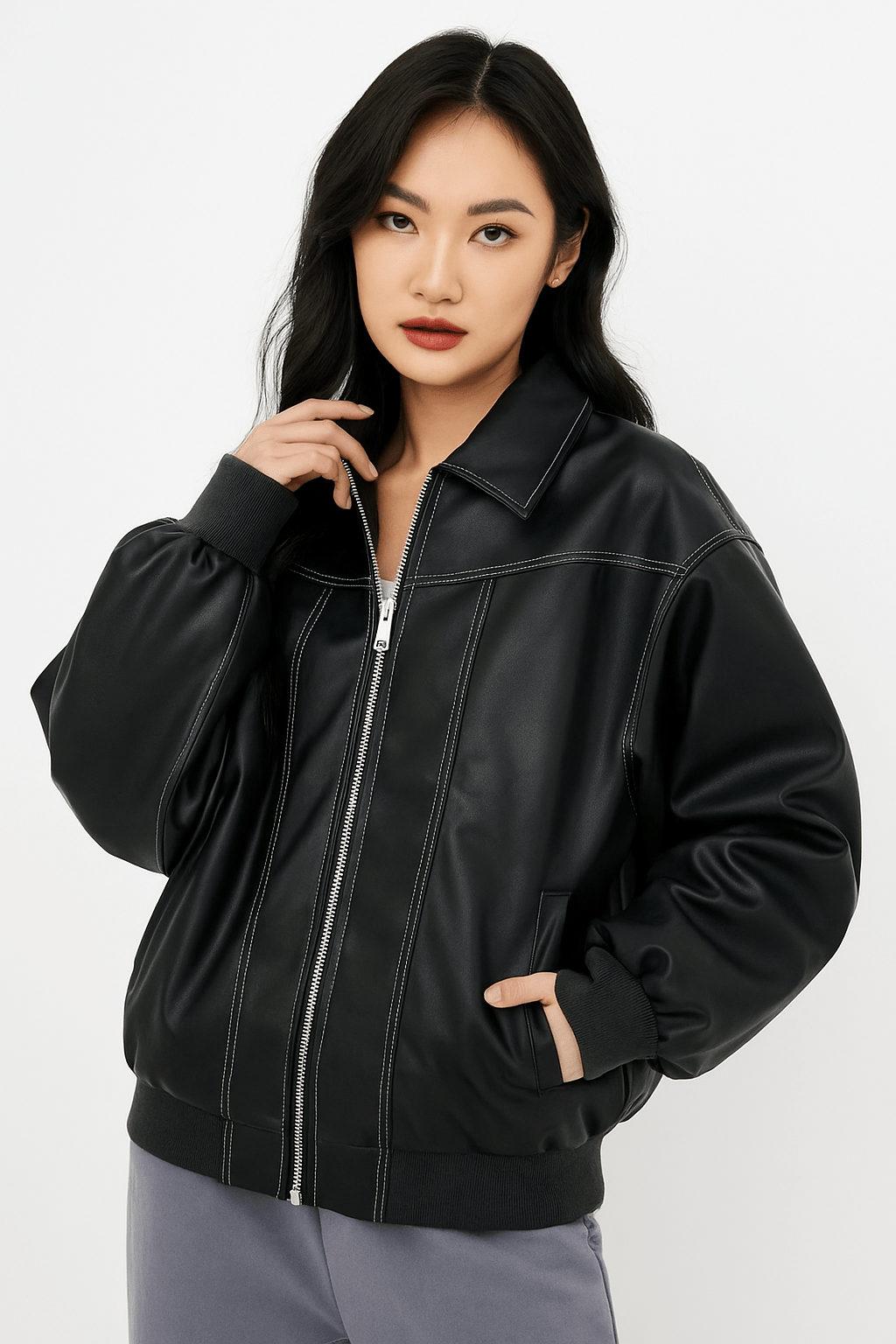 Drune | Damen Oversized Leder Winterjacke