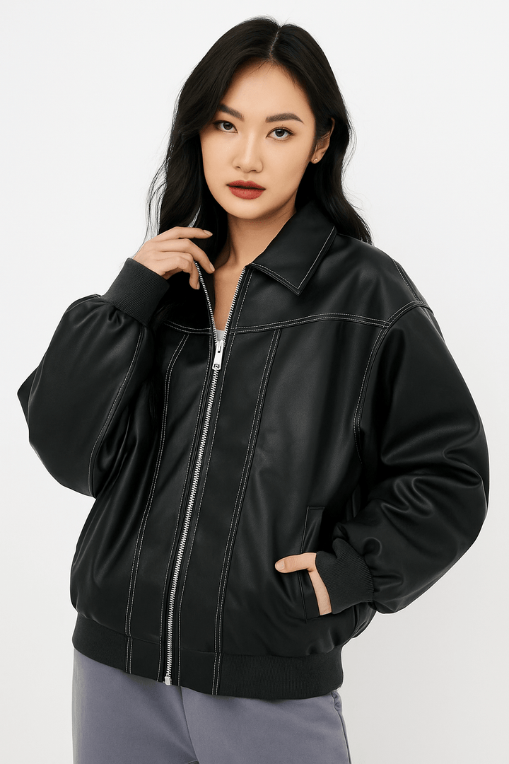 Drune | Damen Oversized Leder Winterjacke