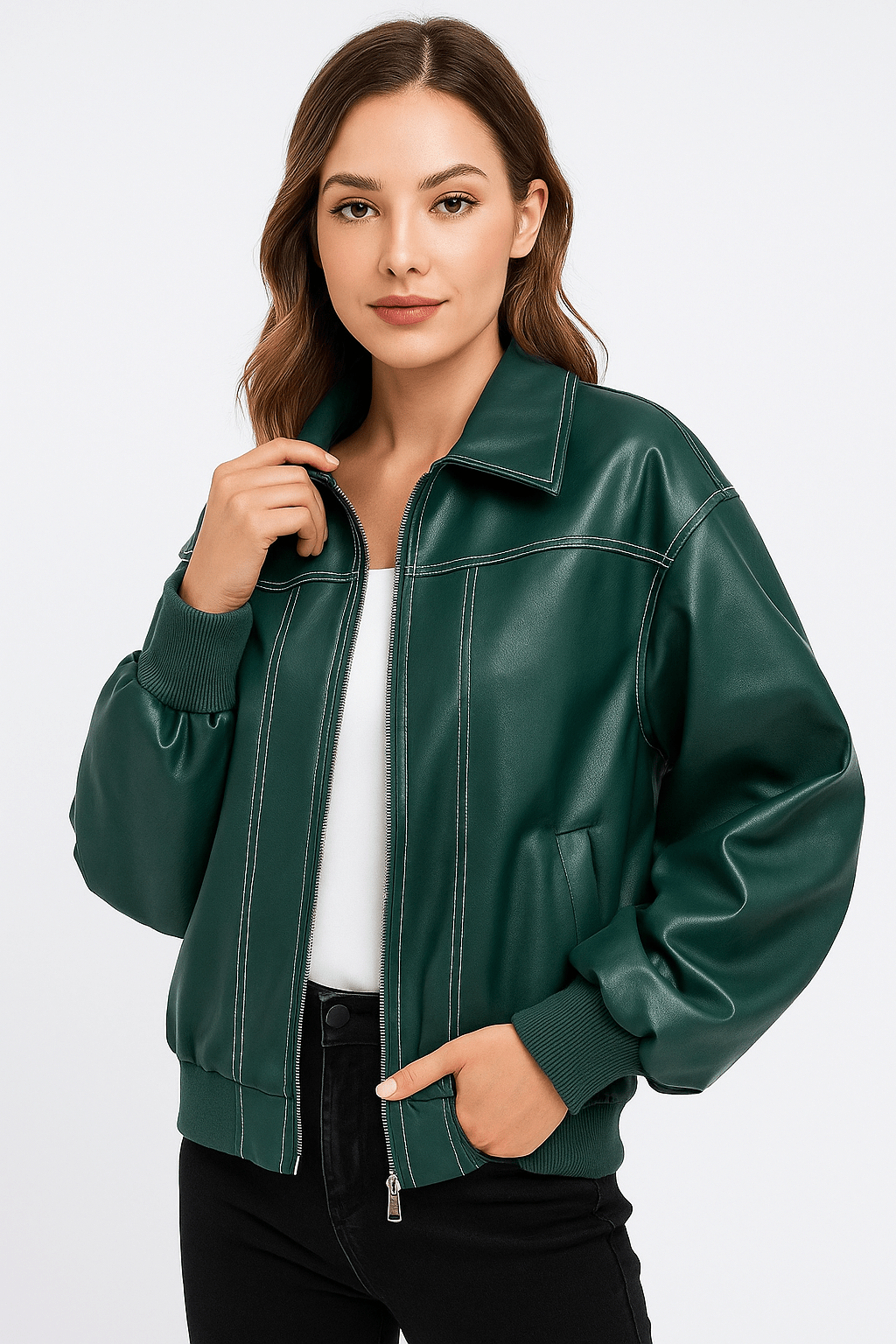 Drune | Damen Oversized Leder Winterjacke