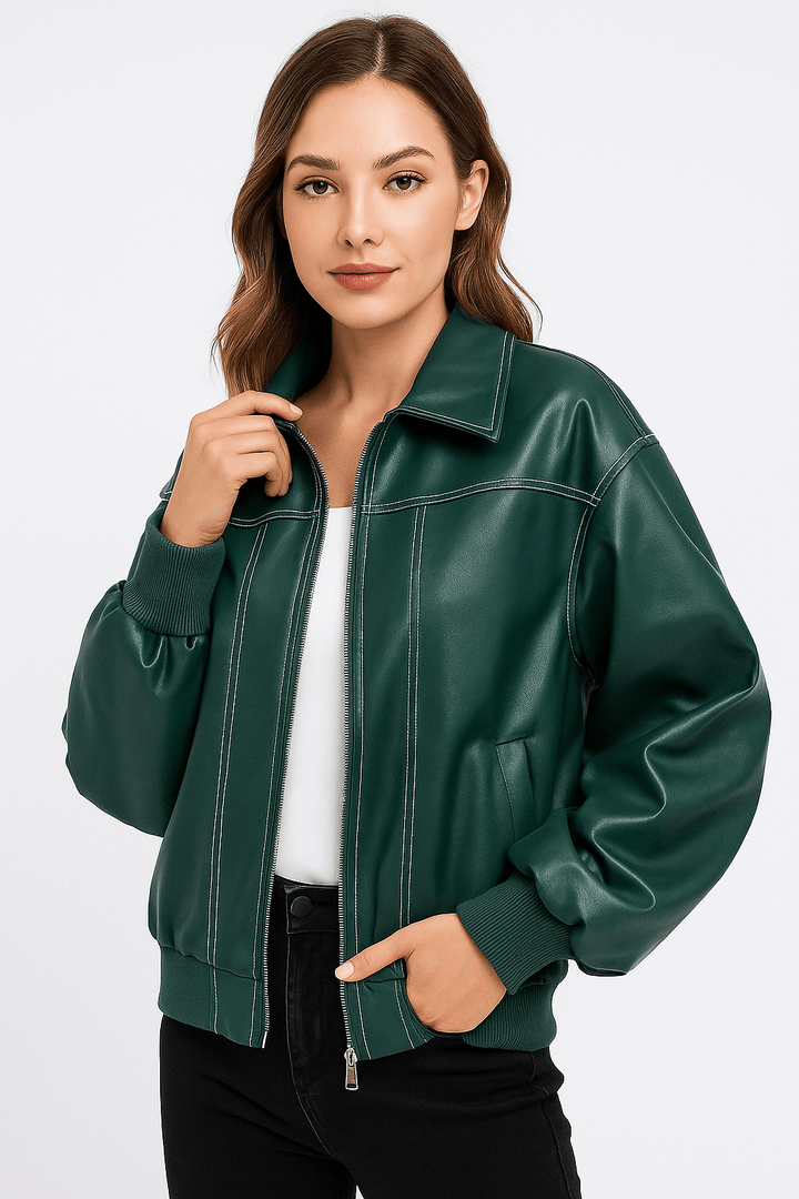 Drune | Damen Oversized Leder Winterjacke