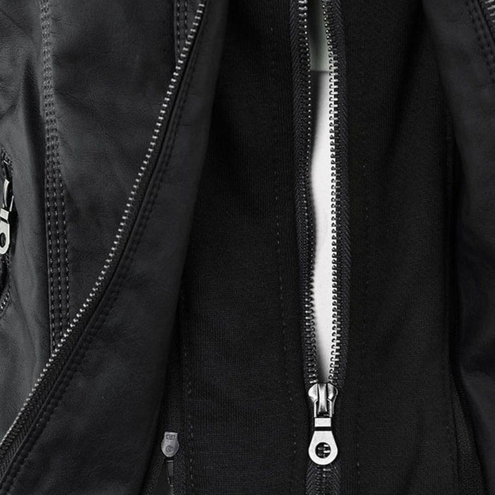 Drune | Wasserdichte Damen Lederjacke Mit Abnehmbarem Kapuzen