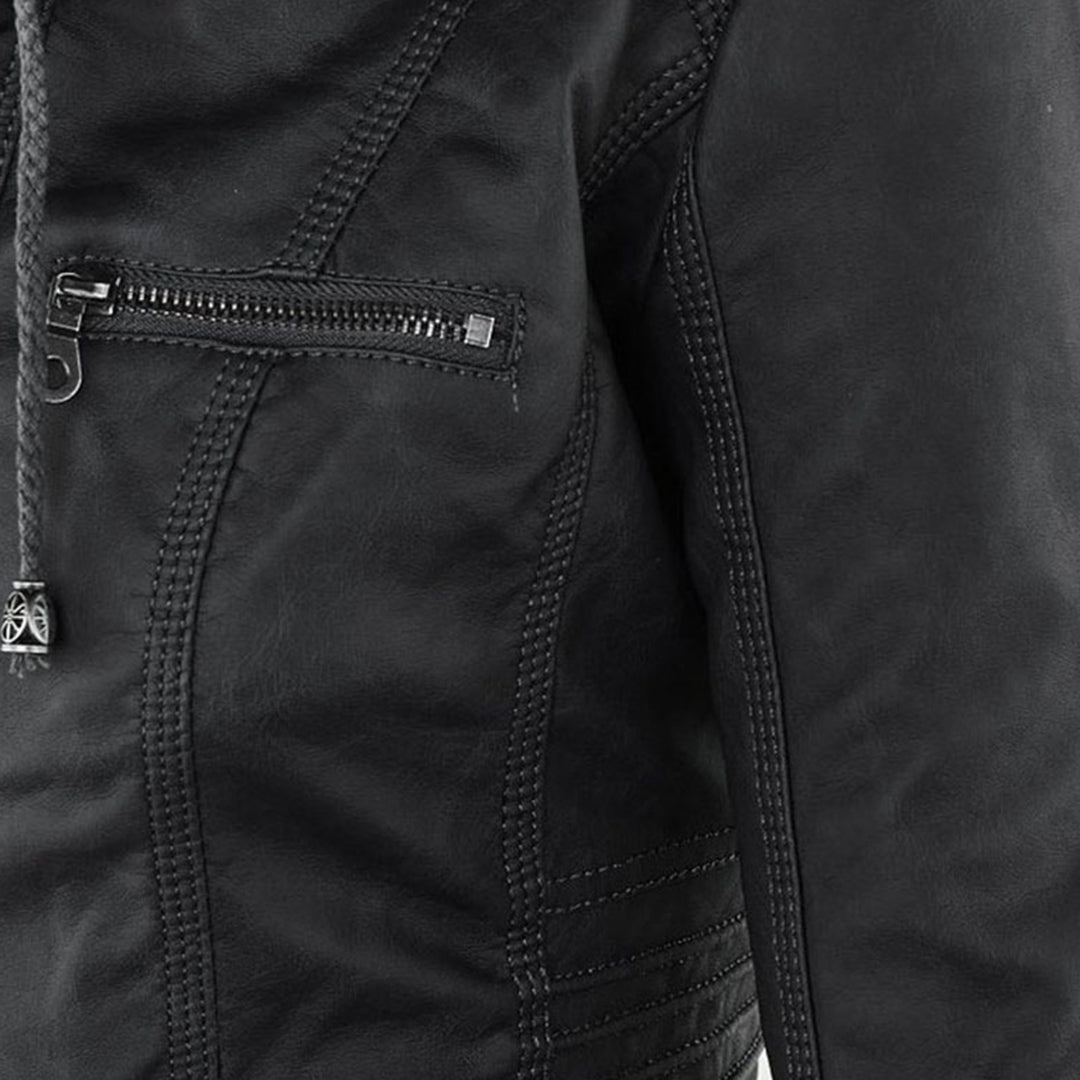 Damen Bikerjacke aus Kunstleder mit Kapuze | Große Größen (L–3XL)
