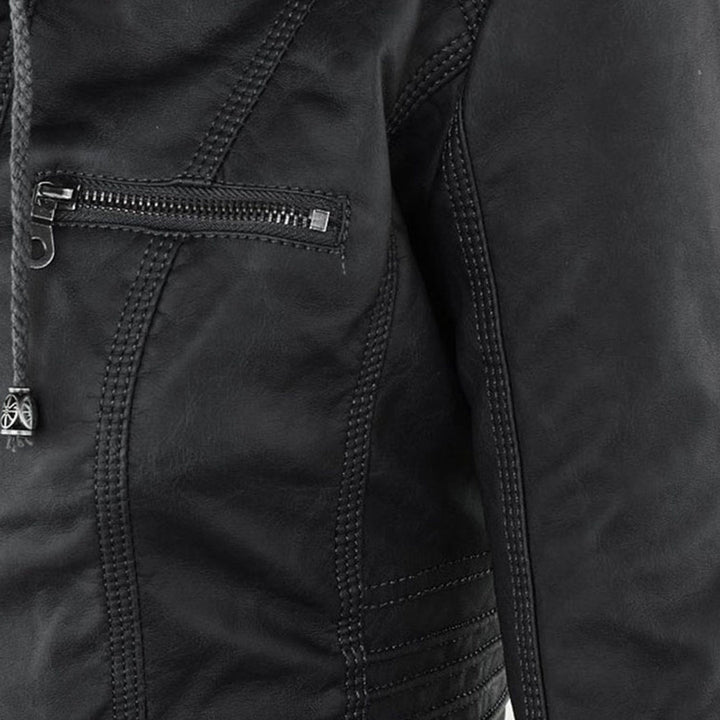 Damen Bikerjacke aus Kunstleder mit Kapuze | Große Größen (L–3XL)