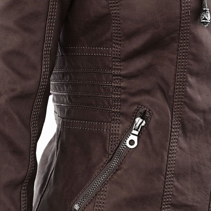 Damen Bikerjacke aus Kunstleder mit Kapuze | Große Größen (L–3XL)