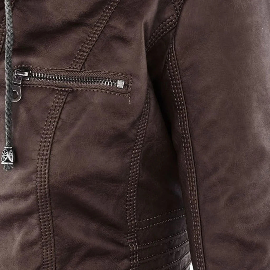 Drune | Schicke khakifarbene Jacke mit Kapuze, Komfort und urbaner Eleganz