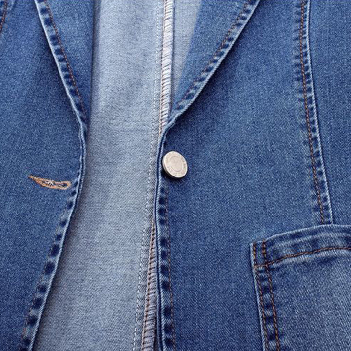 Drune | Vintage blauer Denim-Blazer mit Taschen und Knopf Perfekt für lässige Tage