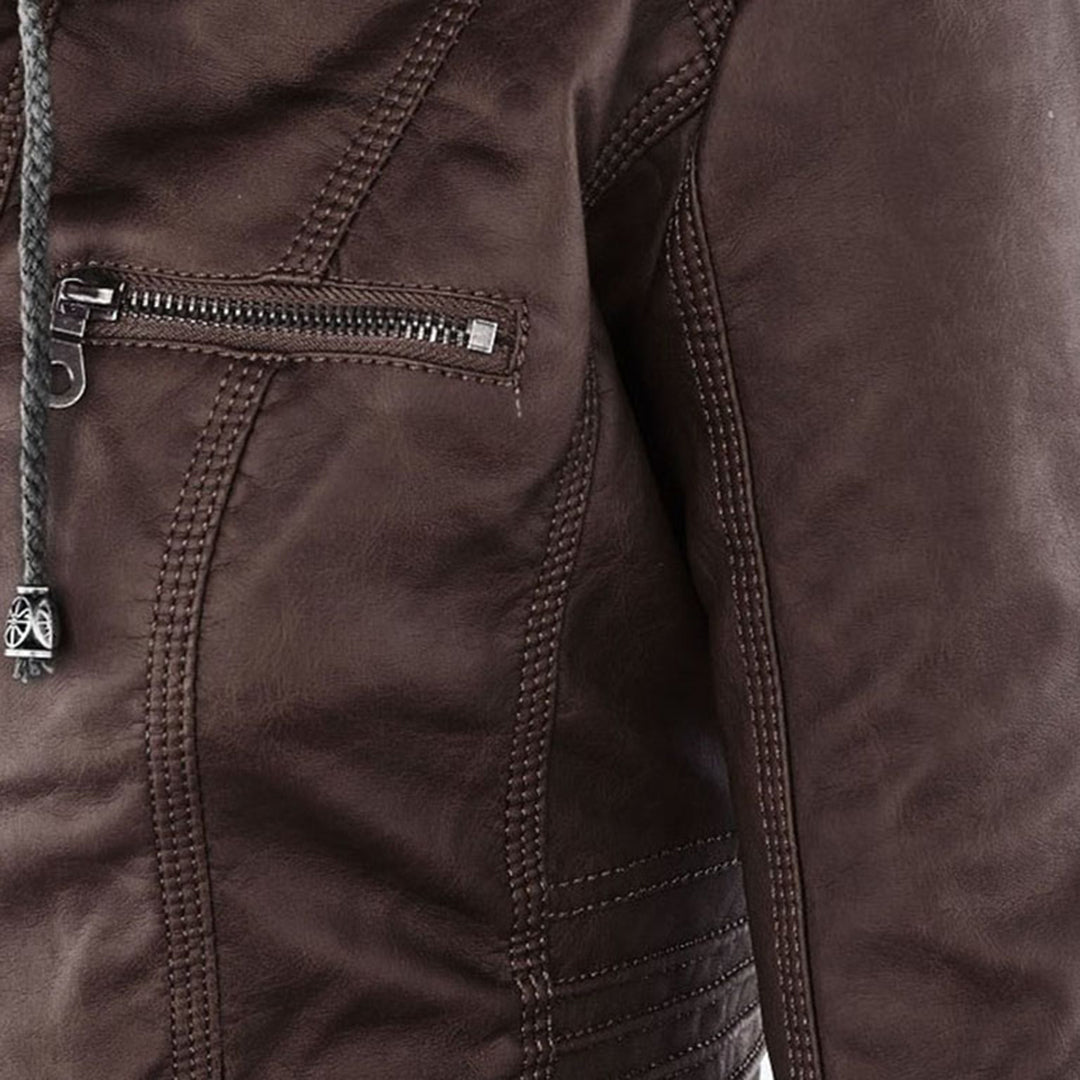 Damen Bikerjacke aus Kunstleder mit Kapuze | Große Größen (L–3XL)