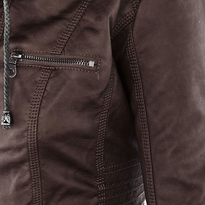 Drune | Wasserdichte Damen Lederjacke Mit Abnehmbarem Kapuzen