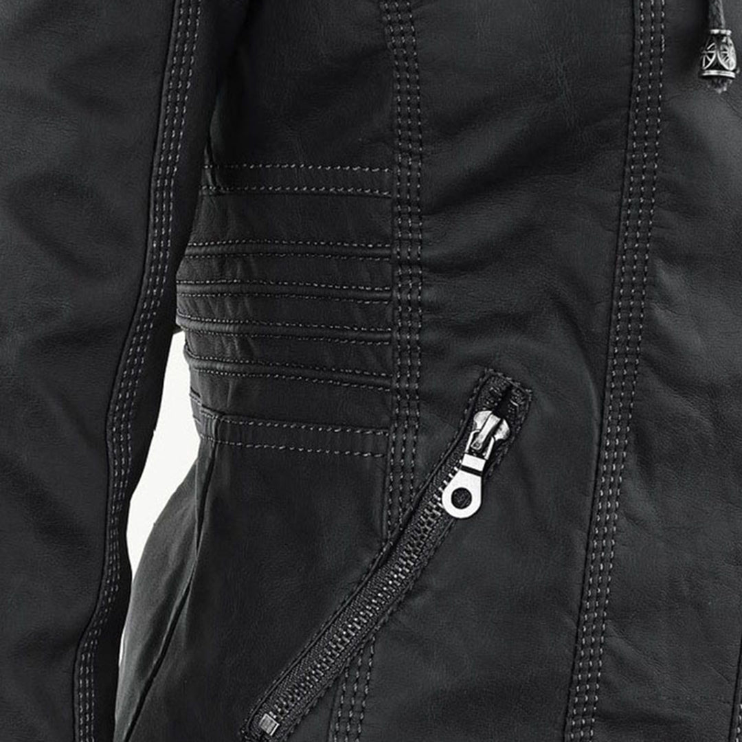 Drune | Wasserdichte Damen Lederjacke Mit Abnehmbarem Kapuzen