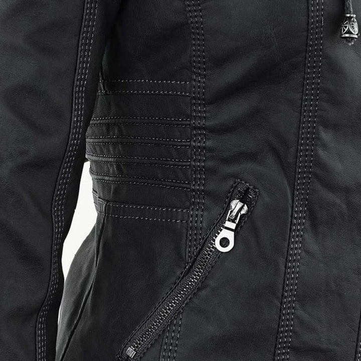 Drune | Wasserdichte Damen Lederjacke Mit Abnehmbarem Kapuzen